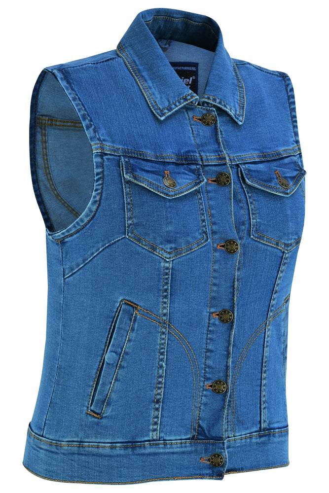 DM943  Women's Blue Denim Snap Front Vest