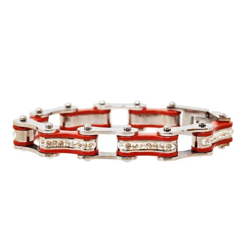 VJ1101 Two Tone Silver/Red W/White Crystal Centers