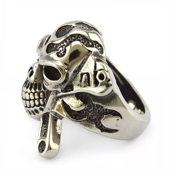 R3001 Stainless Steel X Skull Biker Ring