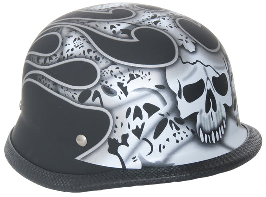 H11SV Premium Smallest Novelty German Silver Skull & Flames/Flat Blac