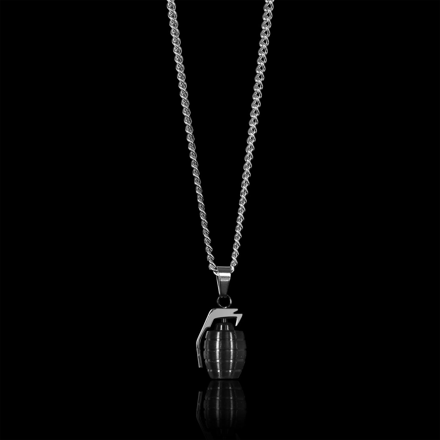 Stainless Steel Black Grenade Curb Chain Necklace