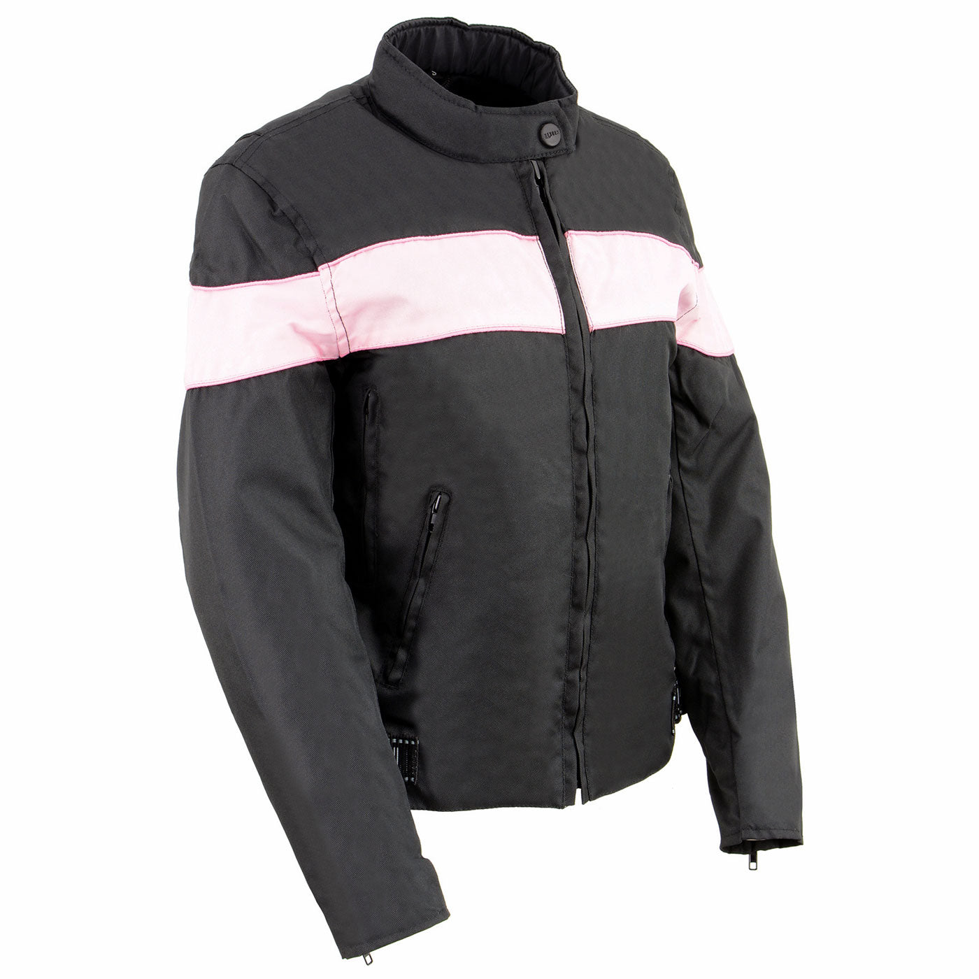 Milwaukee Leather SH2261 Women's Lightweight Black and Pink Textile Motorcycle Jacket with Reflective Piping