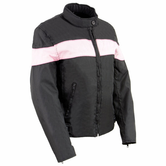 Milwaukee Leather SH2261 Women's Lightweight Black and Pink Textile Motorcycle Jacket with Reflective Piping