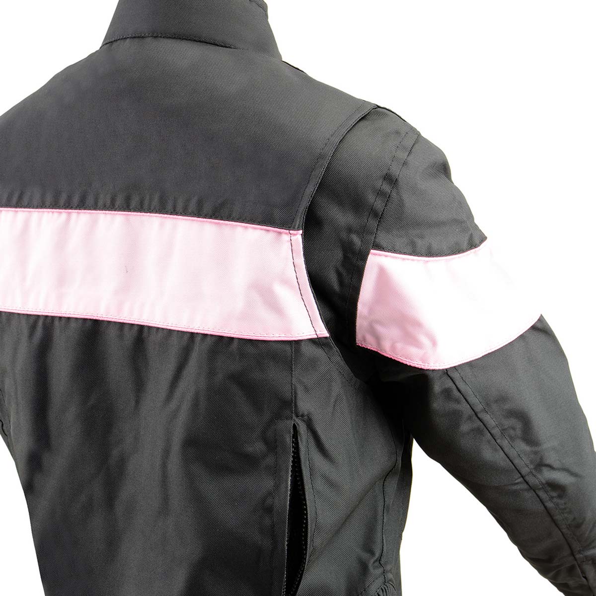 Milwaukee Leather SH2261 Women's Lightweight Black and Pink Textile Motorcycle Jacket with Reflective Piping