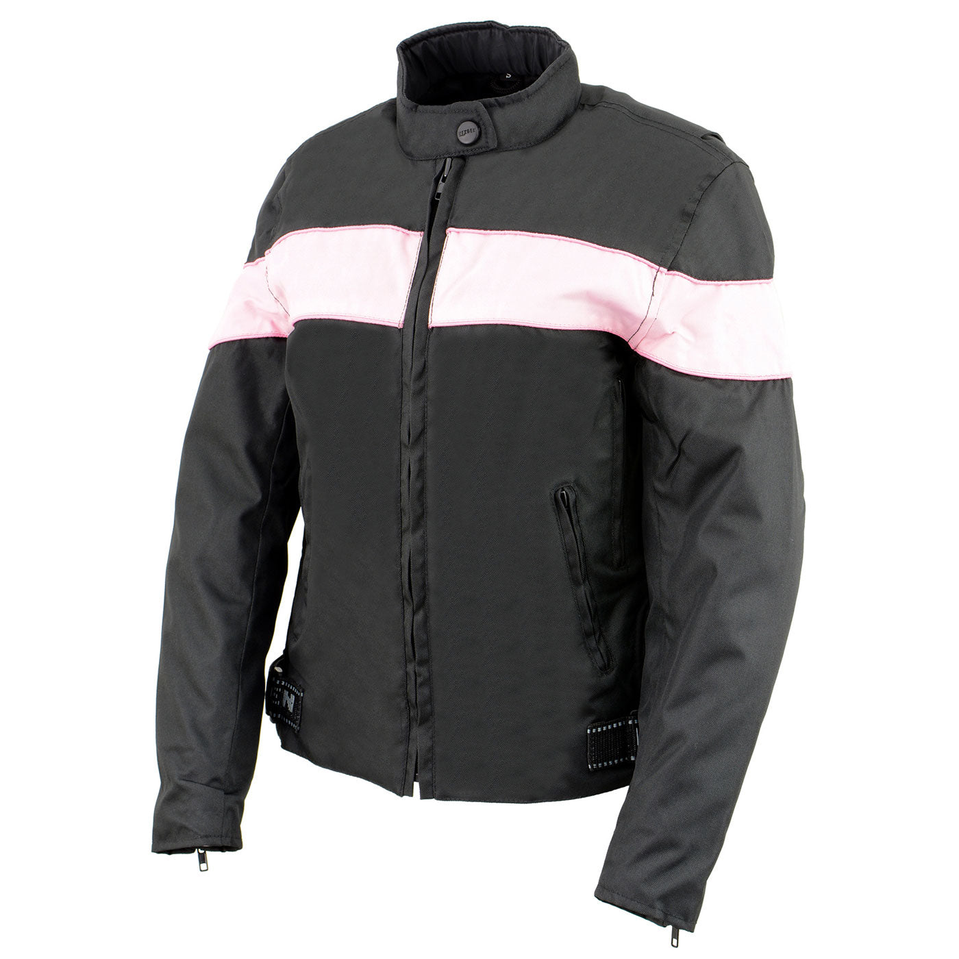 Milwaukee Leather SH2261 Women's Lightweight Black and Pink Textile Motorcycle Jacket with Reflective Piping