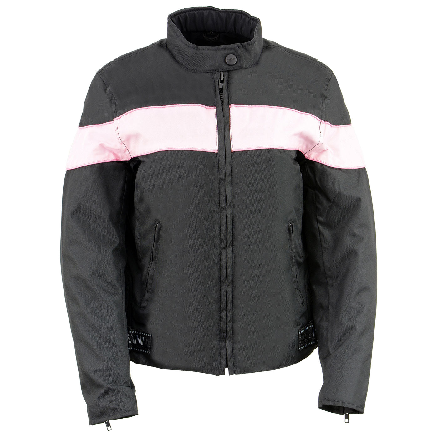Milwaukee Leather SH2261 Women's Lightweight Black and Pink Textile Motorcycle Jacket with Reflective Piping