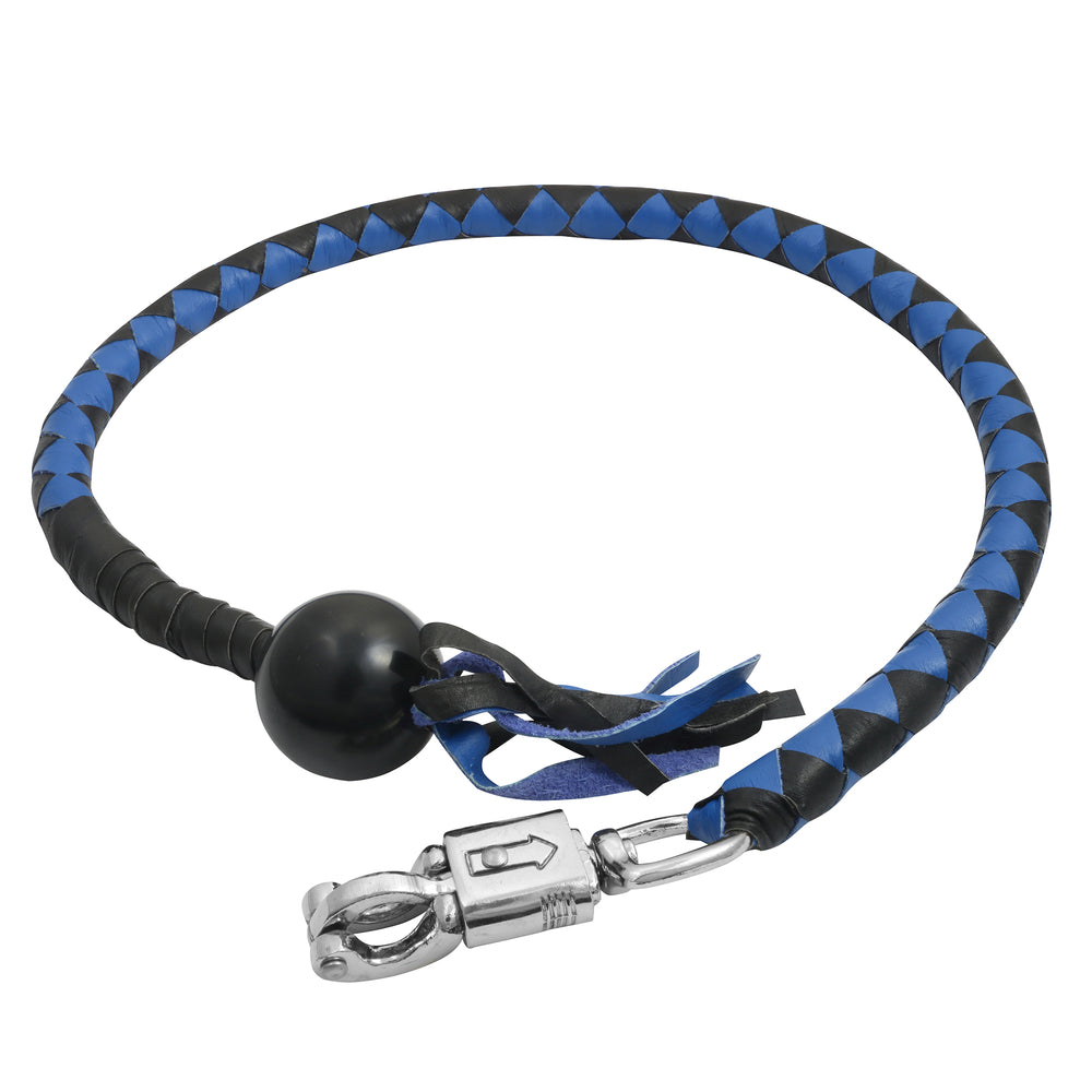 GBW210B Leather Biker Whip-Blue/Black W / Black Pool Ball