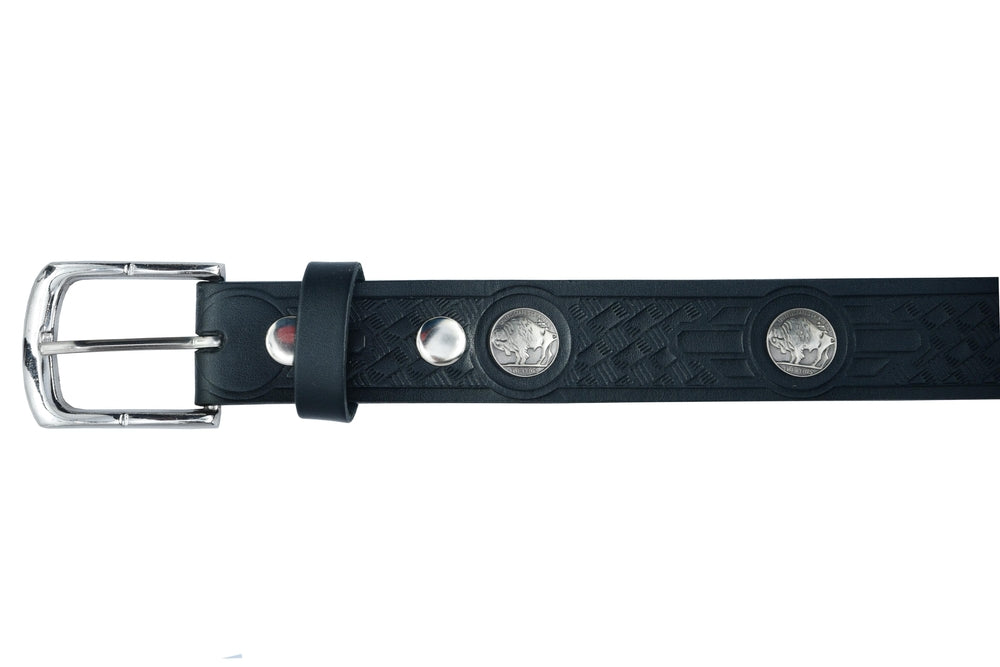 BLT2012 Classic Black Leather Belt with Buffalo Nickel