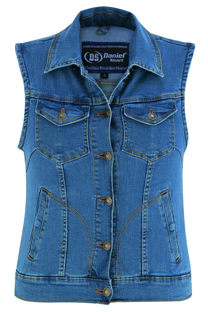 DM943  Women's Blue Denim Snap Front Vest