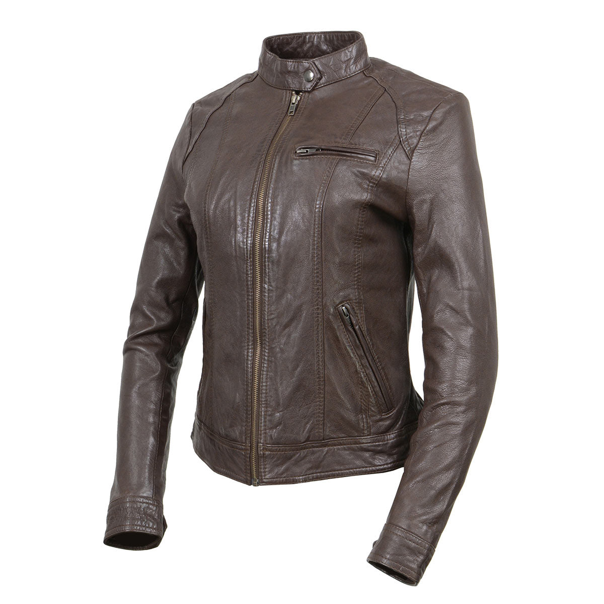 Milwaukee Leather Vintage SFL2811 Women's Brown Zipper Front Motorcycle Casual Fashion Leather Jacket