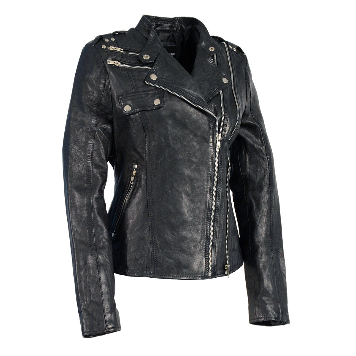 Milwaukee Leather SFL2845 Women's Black Leather Motorcycle Style Fashion Jacket with Asymmetrical Zipper