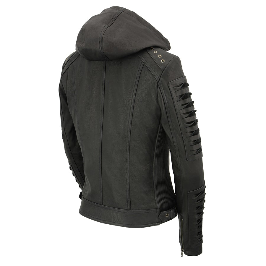 Milwaukee Leather SFL2865 Women's Black Scuba Style Fashion Casual Leather Jacket with Hoodie