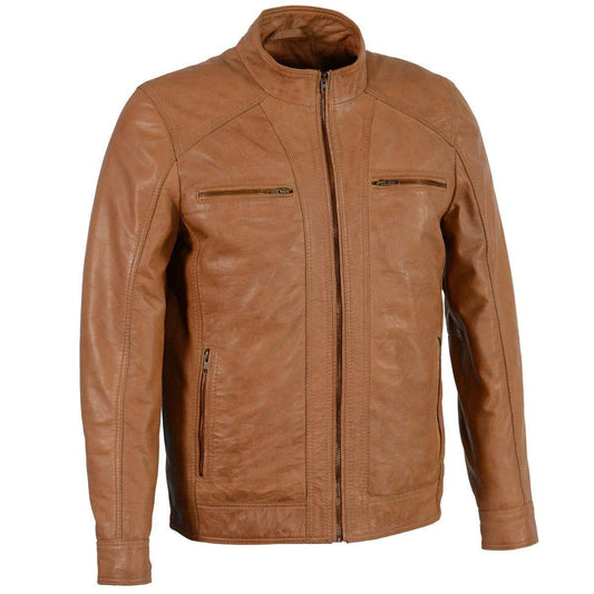 Milwaukee Leather Men's Saddle Color Lambskin Motorcycle Fashion Leather Jacket SFM1860