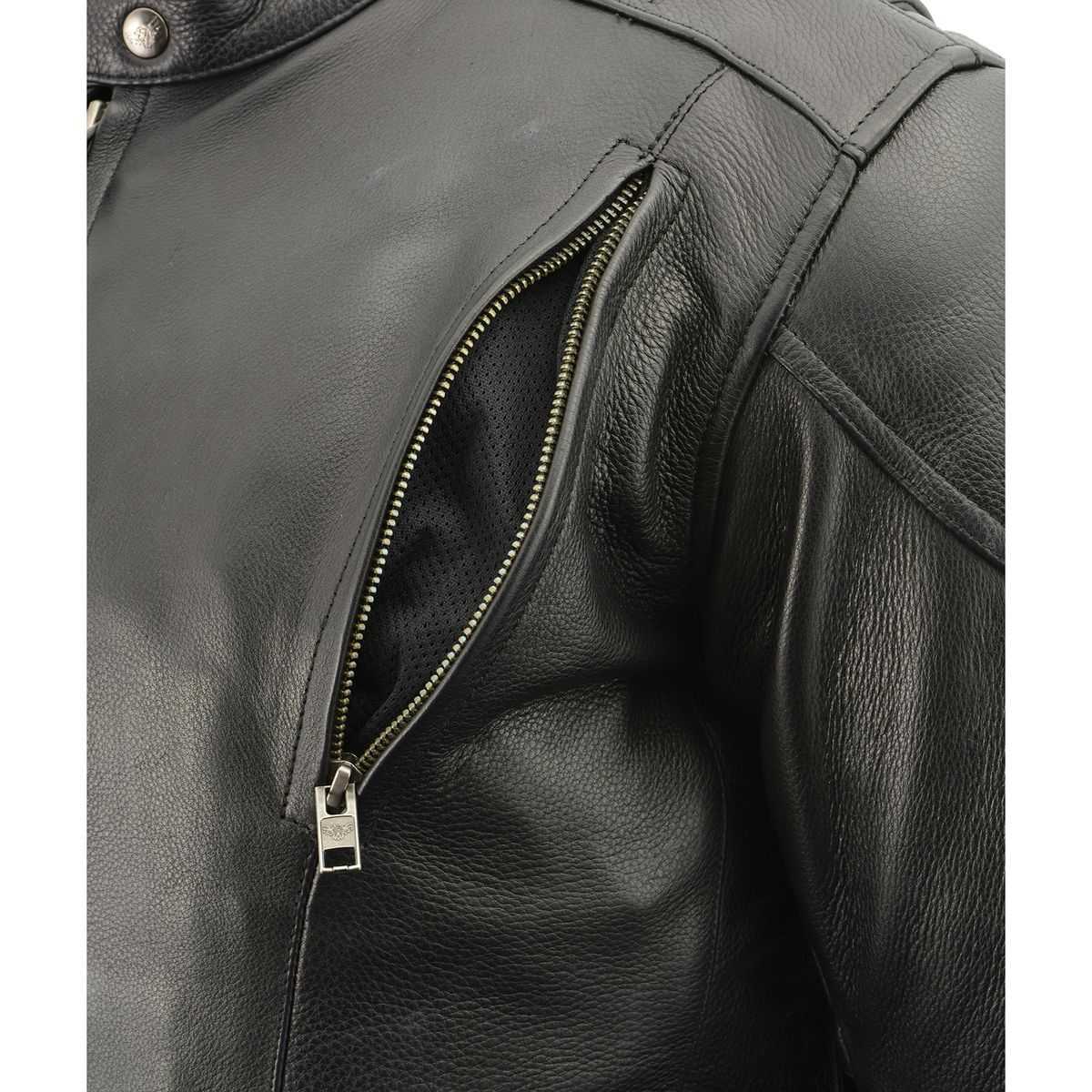 Milwaukee Leather SH1010 Men's 'Scooter' Black Vented Motorcycle Leather Jacket with Side Laces in Tall Sizes