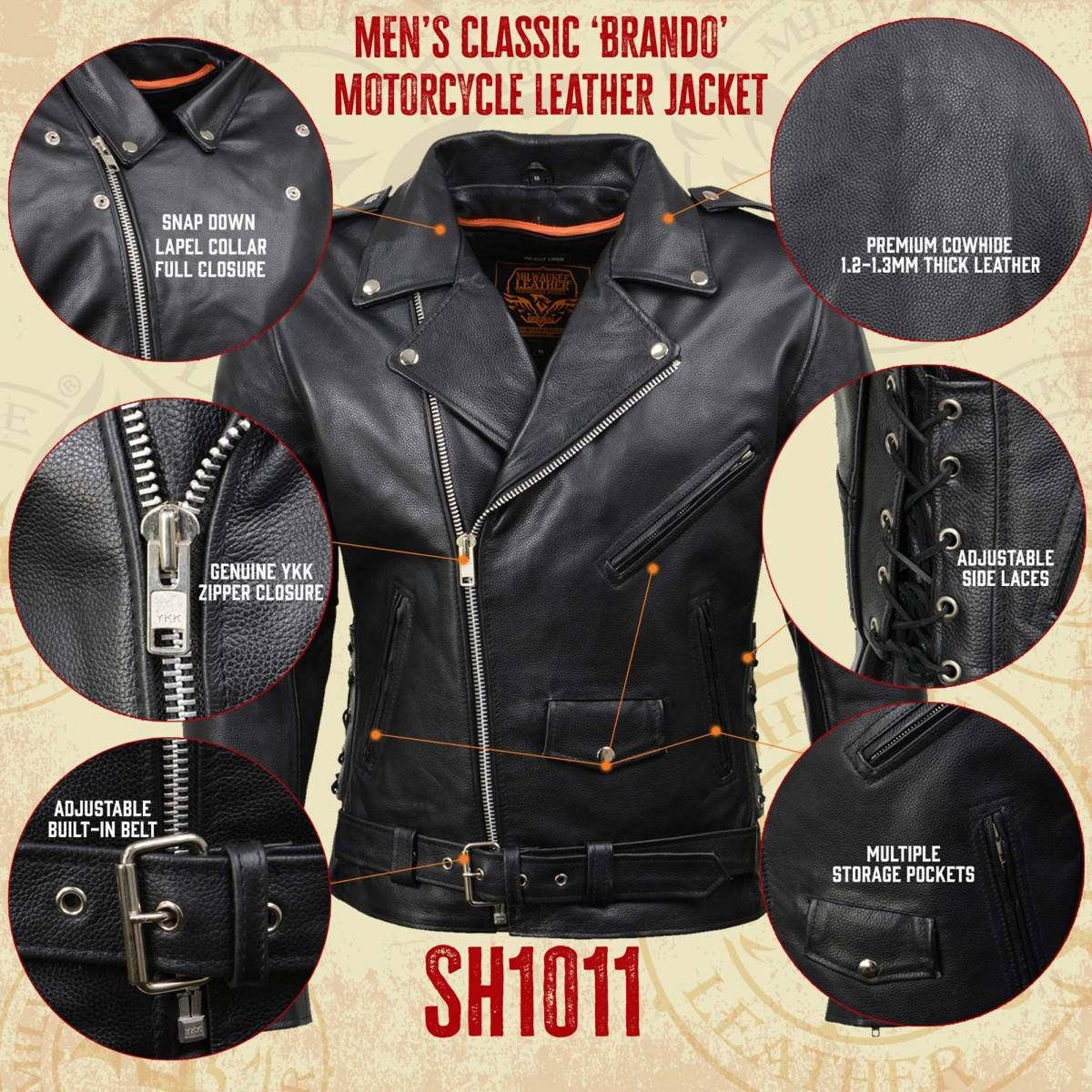 Milwaukee Leather SH1011 Men's Classic Brando Premium Leather