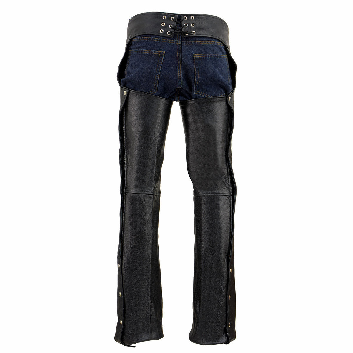 Milwaukee Leather Chaps for Men's Black Premium Leather- Classic Jean Style Pockets Motorcycle Riders Chap - SH1101