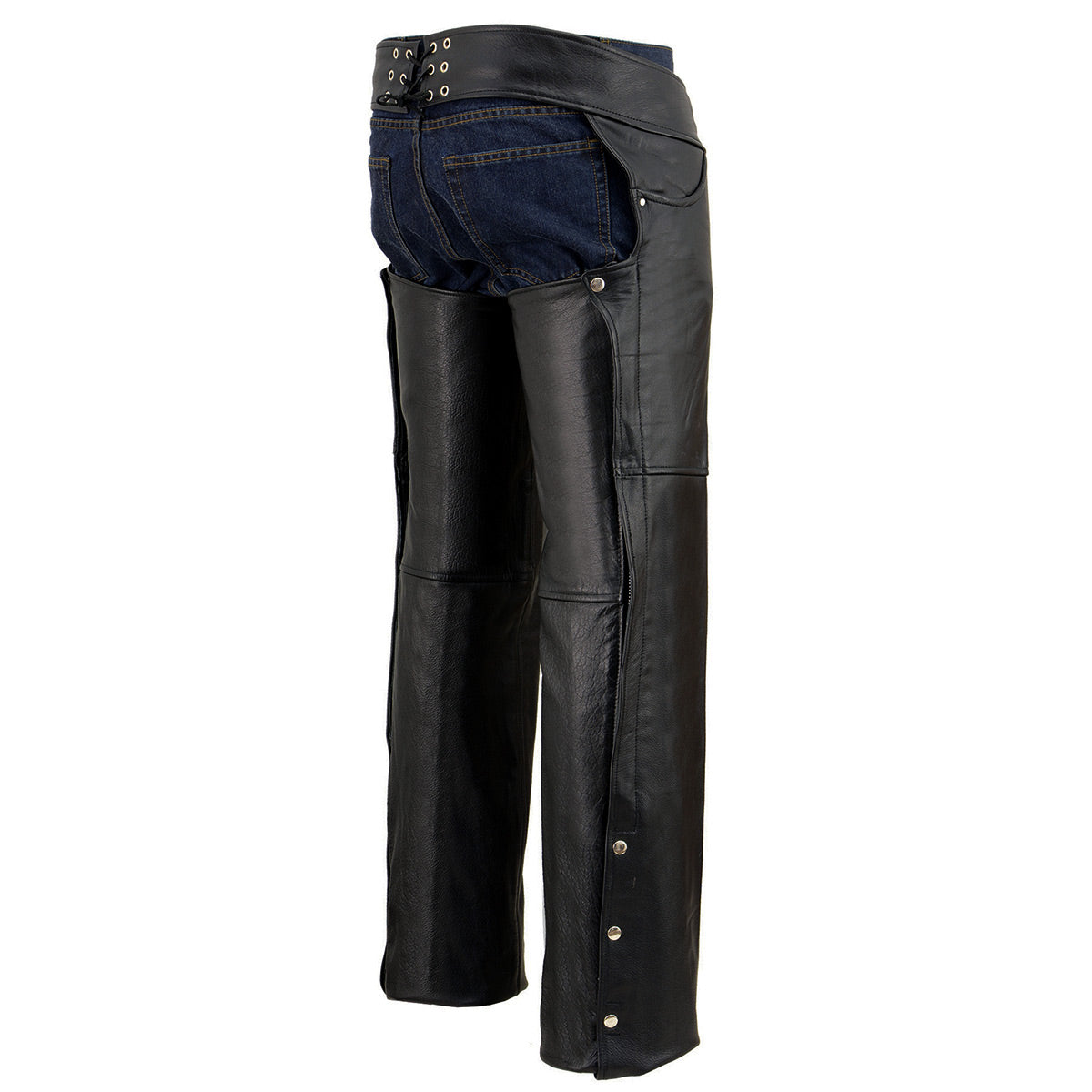 Milwaukee Leather SH1101TALL Men's Classic Black Motorcycle Riding Leather Chaps with Jean Pockets in Tall Sizes