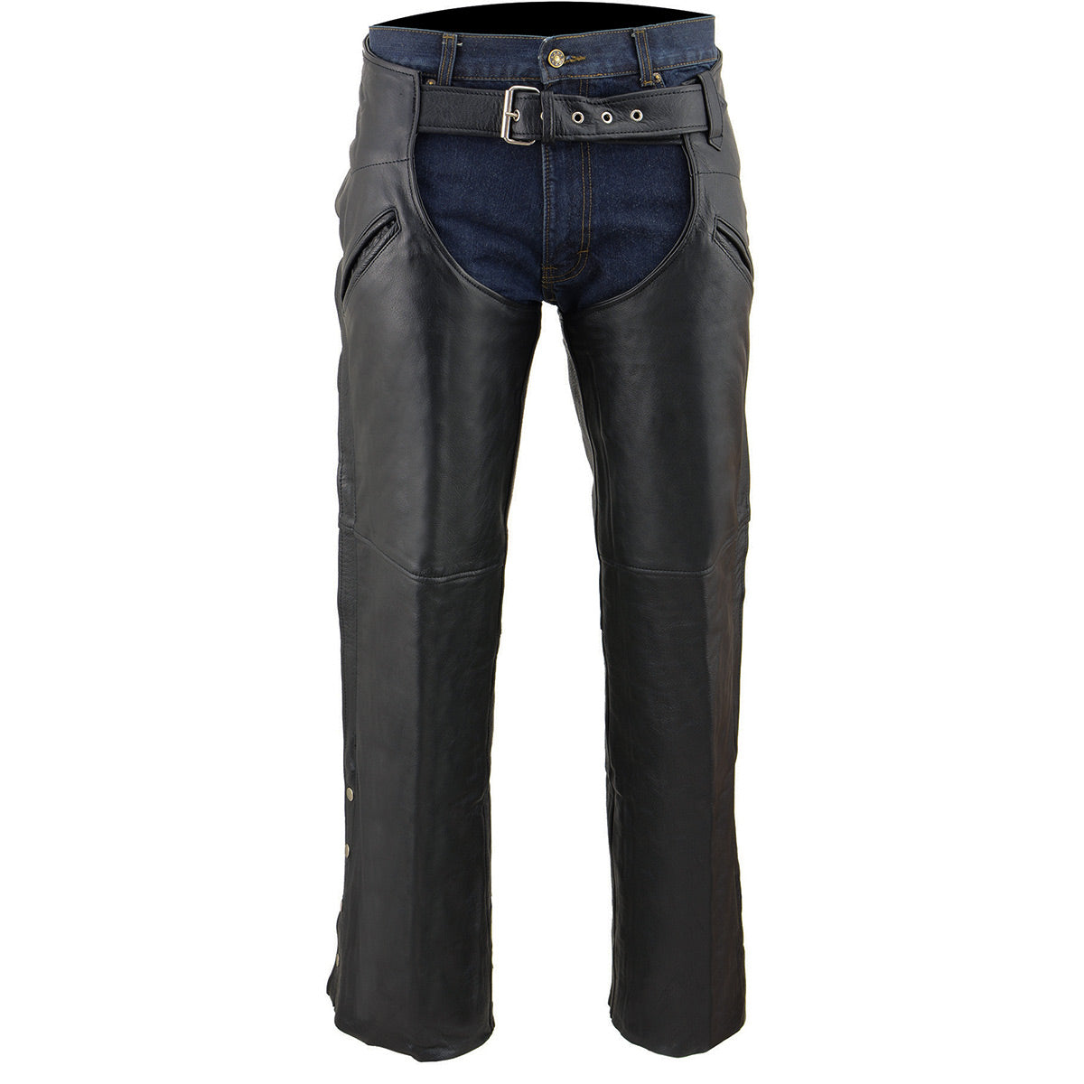 Milwaukee Leather SH1103 Men's Black Leather Slash Pocket Chaps with Snap Out Liner