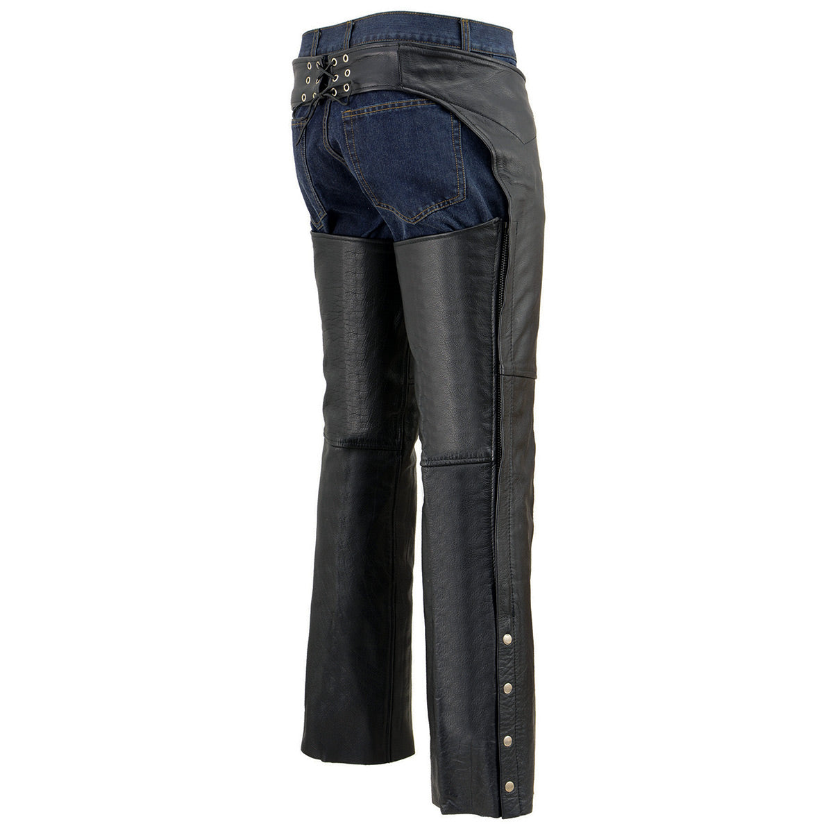 Milwaukee Leather Chaps for Men's Black Premium Leather Fully Lined - Coin Pocket Motorcycle Riders Chap - SH1115