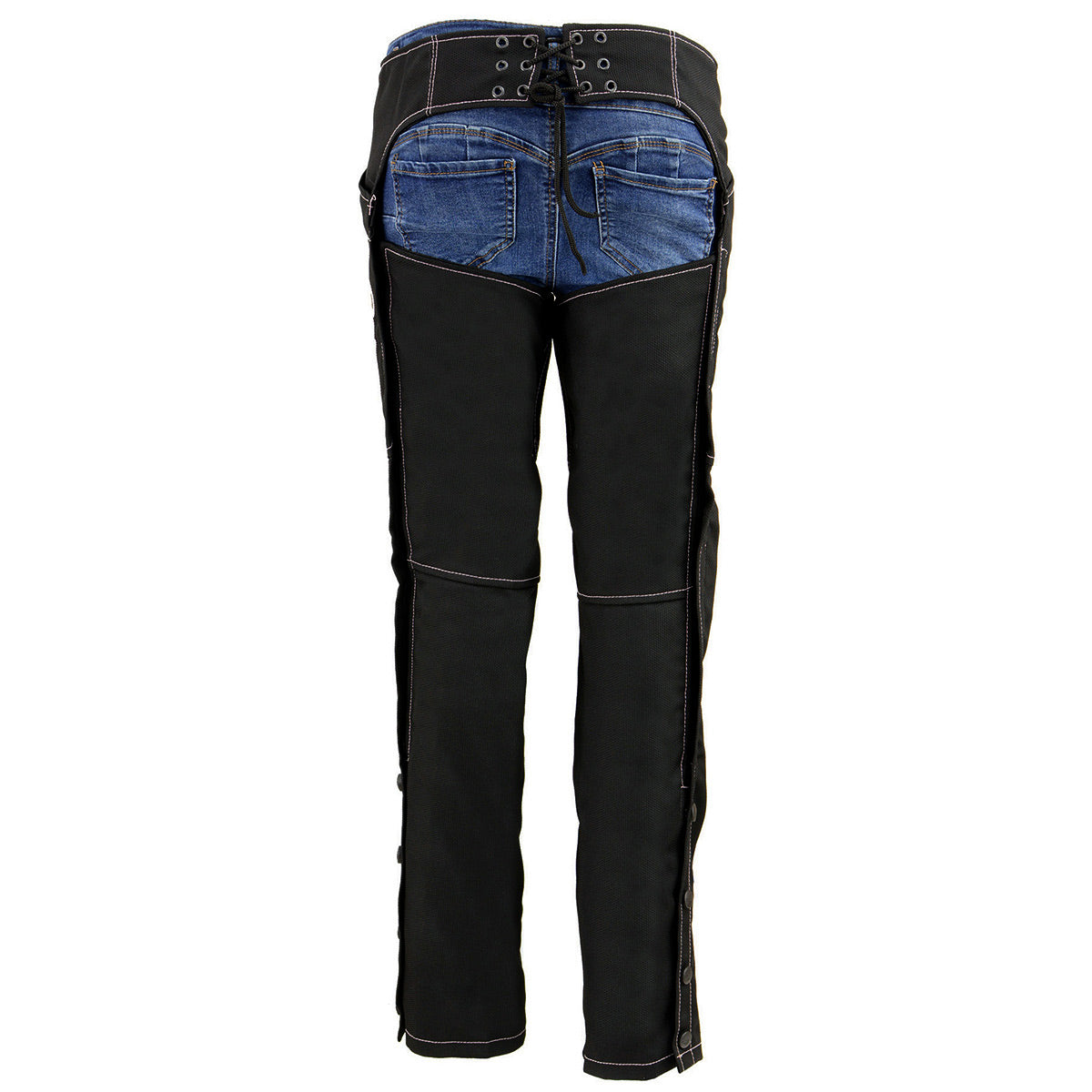 Milwaukee Leather SH1182 Women's Black with Pink Textile Motorcycle Riding Chaps with Tribal Embroidery