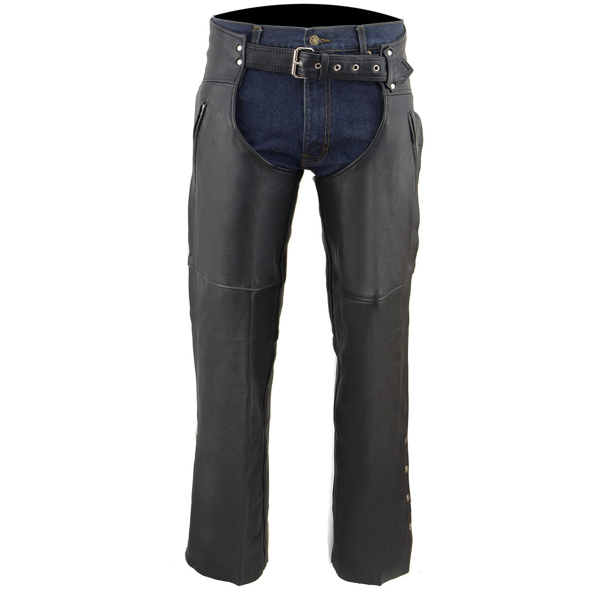 Milwaukee Leather Chaps for Men's Black Prime Leather Zipped Thigh Pocket-Mesh Lined Motorcycle Rider Chap-SH1190