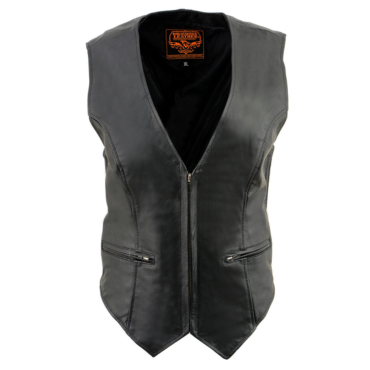 Milwaukee Leather SH1288 Women's Black Leather Deep V-Neck Motorcycle Rider Vest with Side Stretch Panels