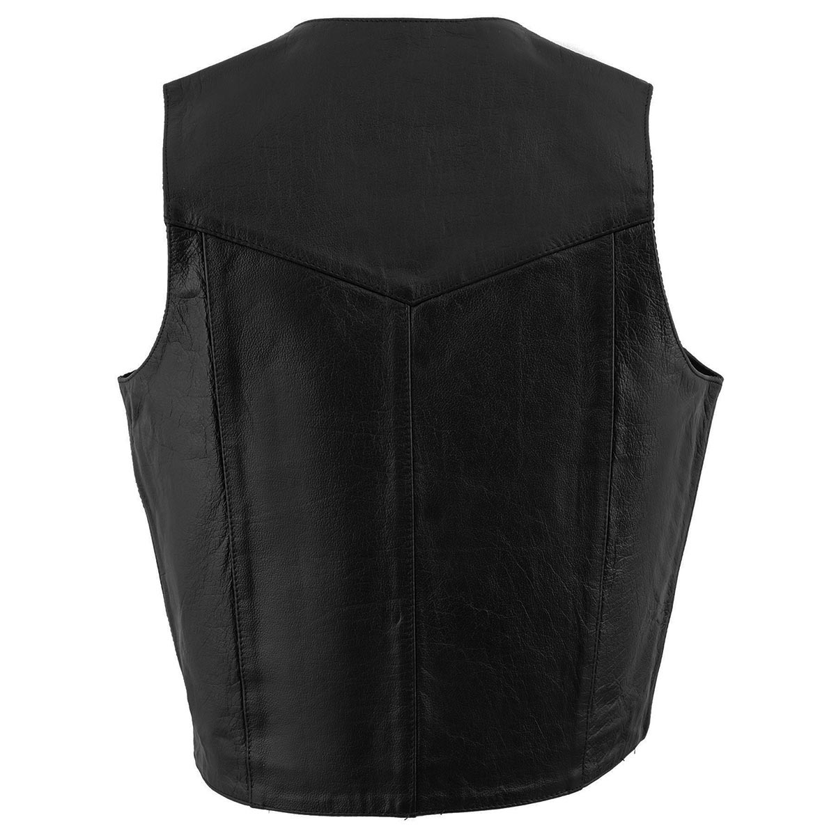 Milwaukee Leather SH1310 Men's Black Leather Classic V-Neck Motorcycle Rider Vest w/ Front Snap Button Closure