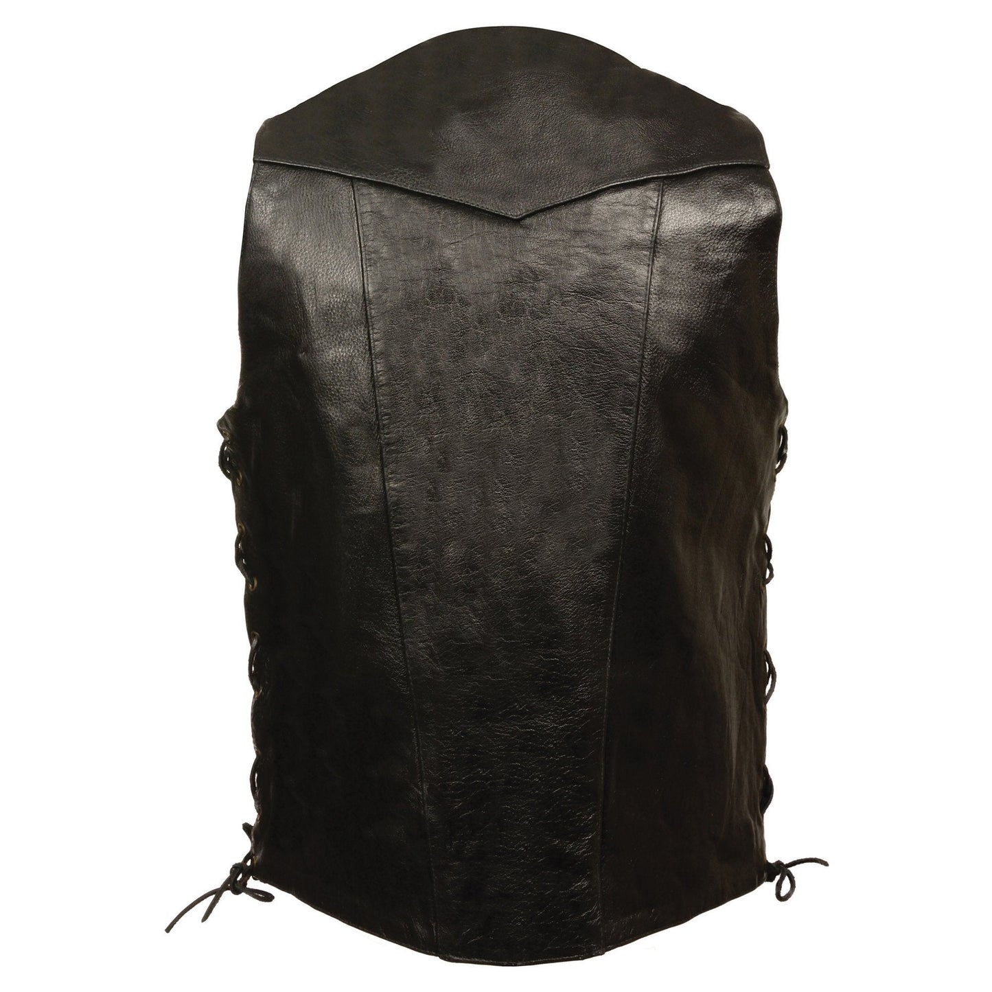 Milwaukee Leather SH1392Tall Men's Black Leather 10 Pocket V-Neck Side Lace Motorcycle Rider Vest w/ Snap Closure