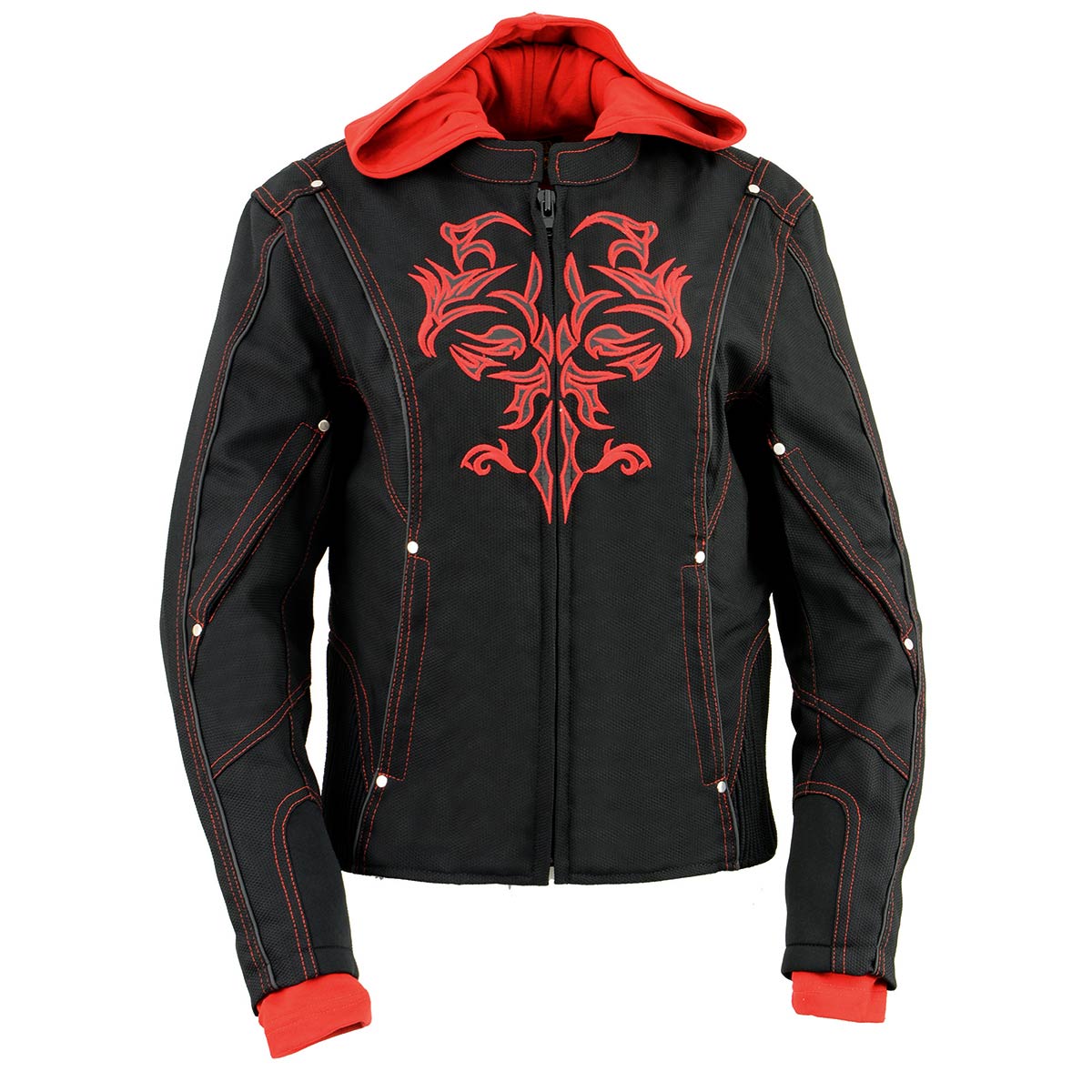 NexGen SH1939 Women's 'Reflective Tribal' Red and Black 3/4 Textile Vented Jacket