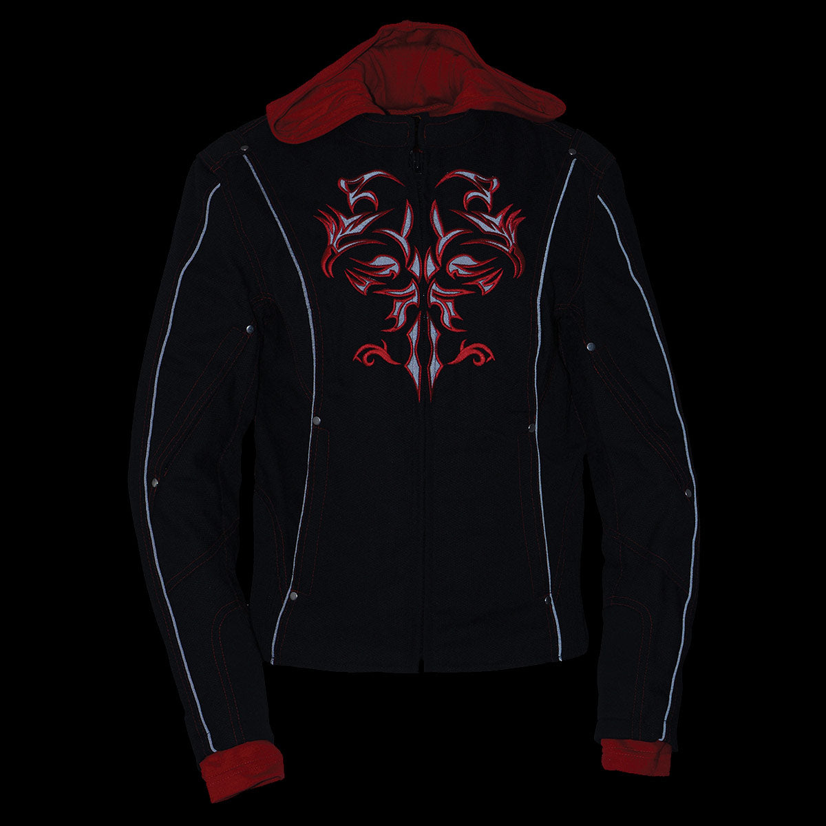 NexGen SH1939 Women's 'Reflective Tribal' Red and Black 3/4 Textile Vented Jacket