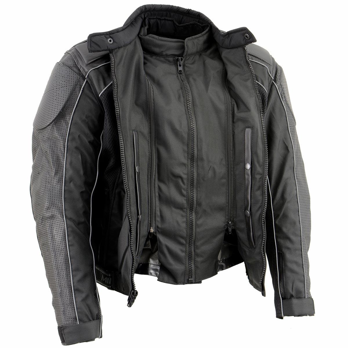 NexGen SH2153 Men's Black and Blue CE Armored Motorcycle Textile and Leather Combo Jacket
