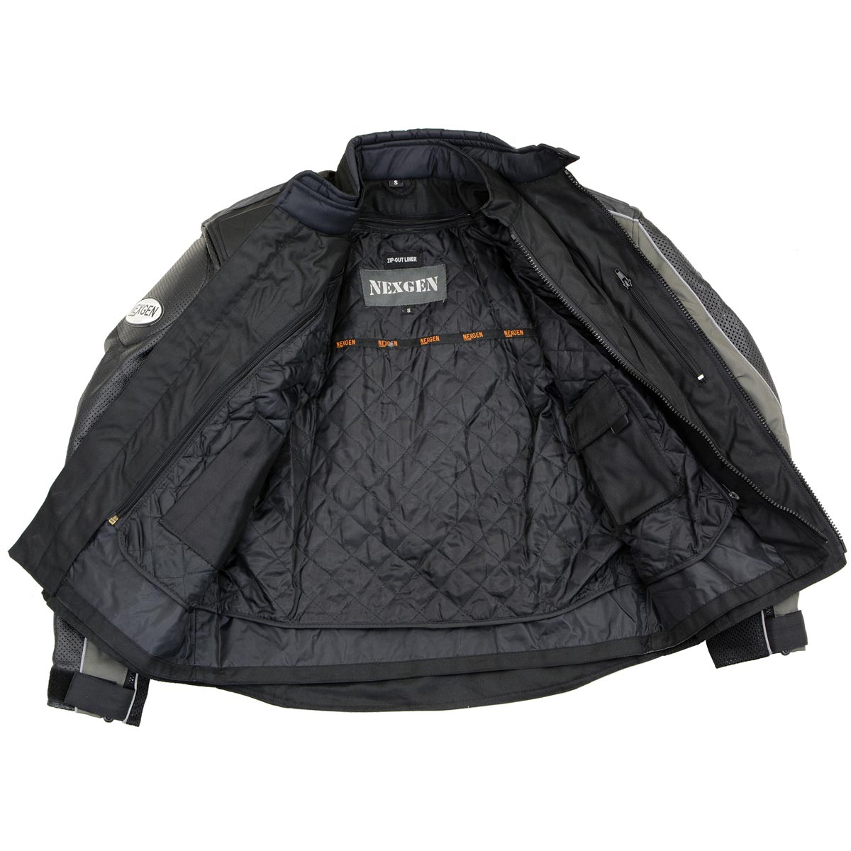 Nexgen Riding Jacket NexGen SH2153 Men's Black and Grey Armored Moto Textile and Leather Co ...