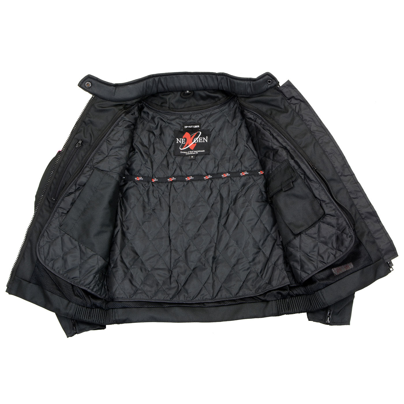 Milwaukee Leather SH2261 Women's Lightweight Black and Pink Textile Motorcycle Jacket with Reflective Piping