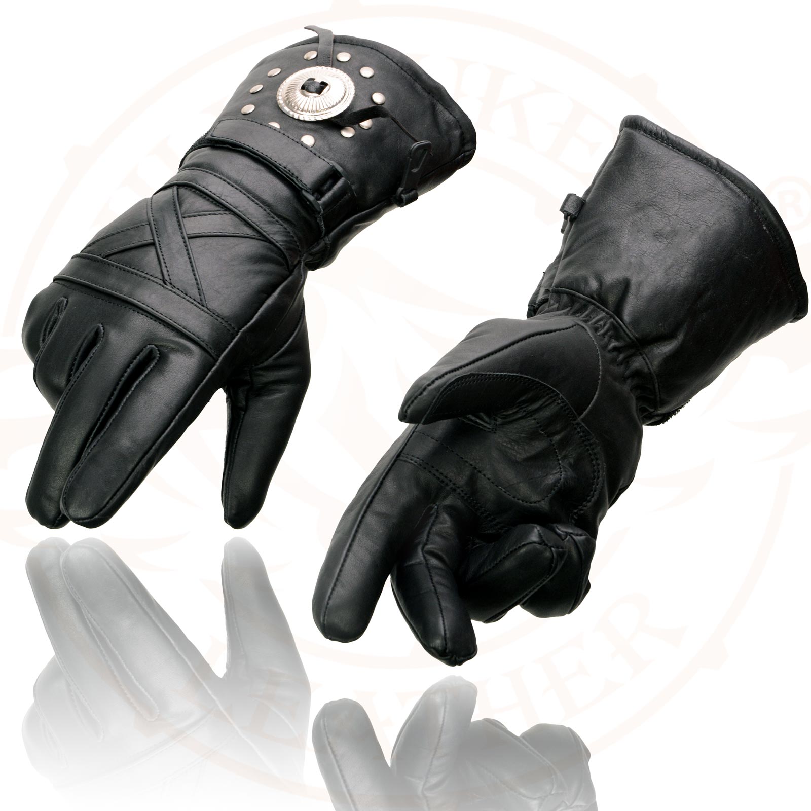 Milwaukee Leather SH231 Men's Black Leather Warm Gauntlet Motorcycle Cold Weather Gloves