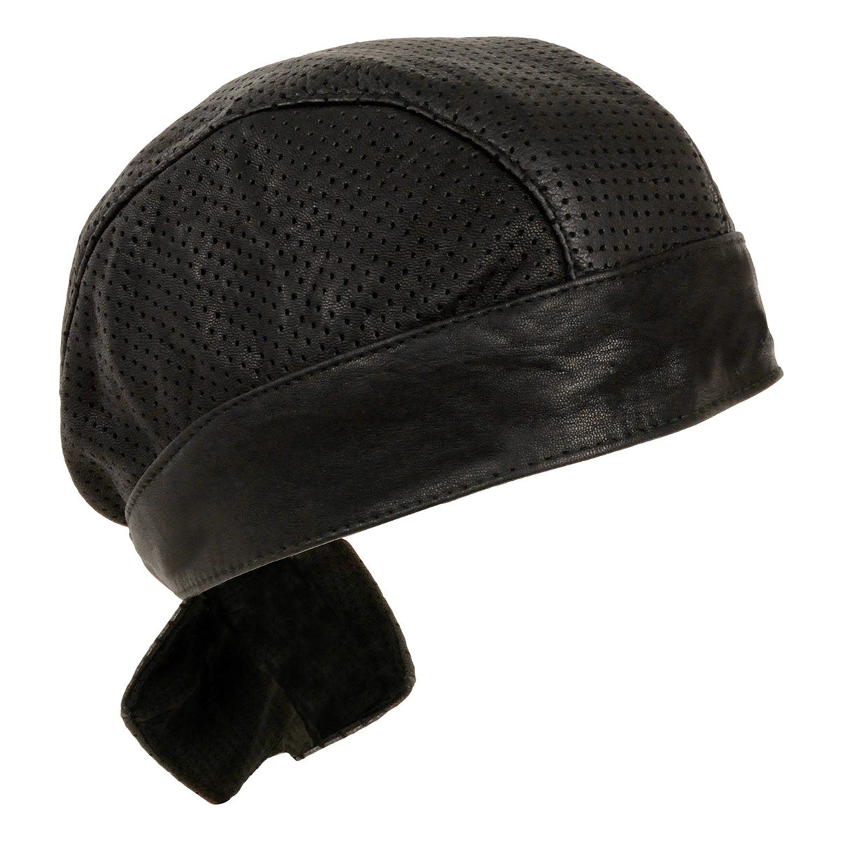 Milwaukee Leather SH324 Unisex Black Perforated Leather Motorcycle Skull Cap