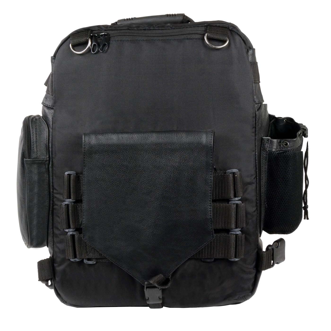 Milwaukee Leather SH54001 Medium Black Leather and Textile Motorcycle Cruiser Sissy Bar Bag Back-Pack