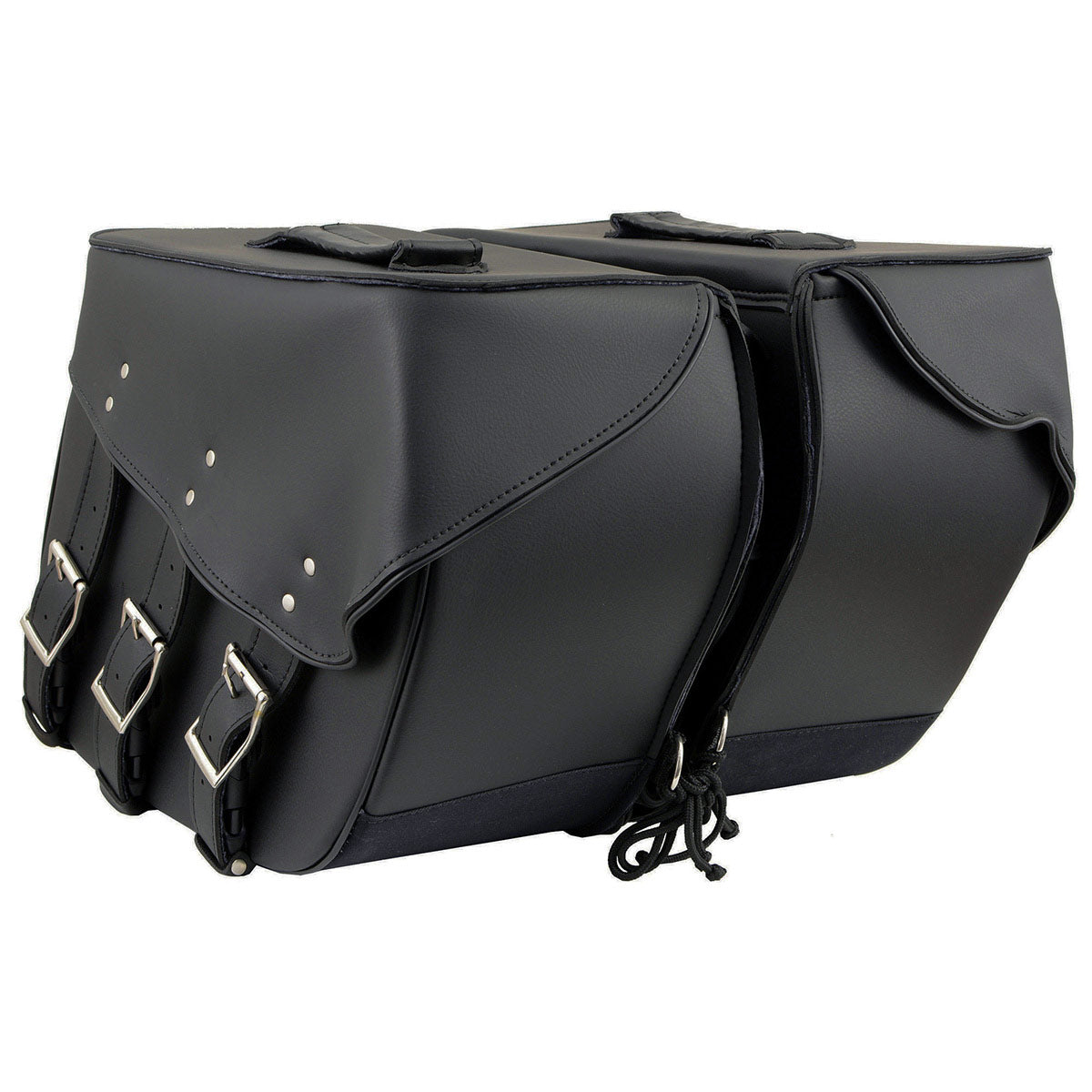 Milwaukee Leather SH55101ZB Black 3 Strap Zip-Off Motorcycle Saddlebags