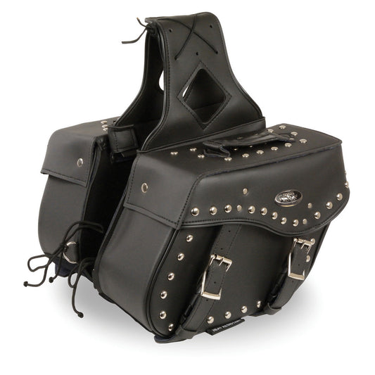 Milwaukee Leather SH55301ZB Black Medium Zip-Off PVC Studded Throw Over Saddlebags