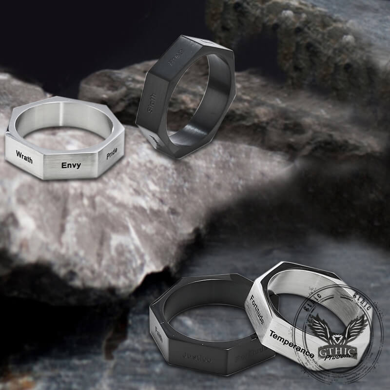 Simple Seven Sins Seven Virtues Stainless Steel Ring – Extreme Biker ...