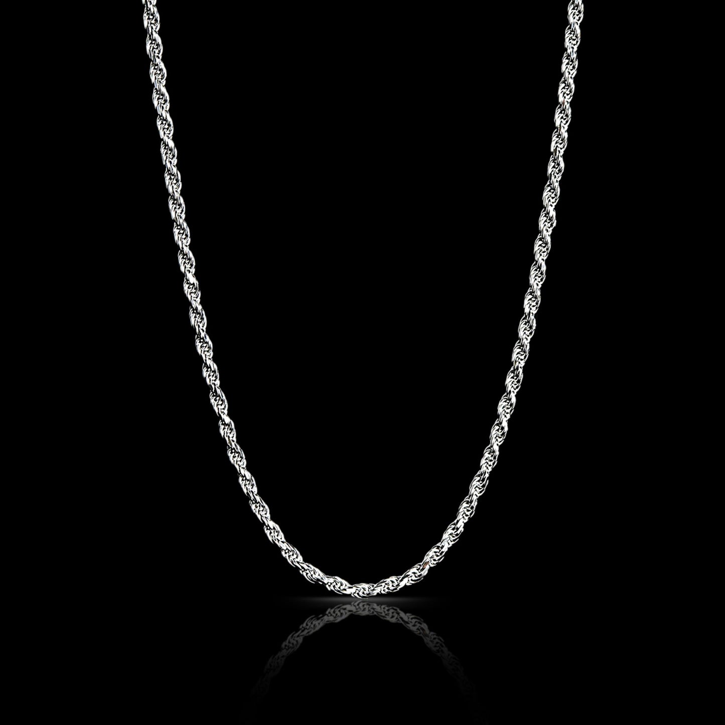Sterling Silver Platinum Plated Diamond Cut Rope Chain