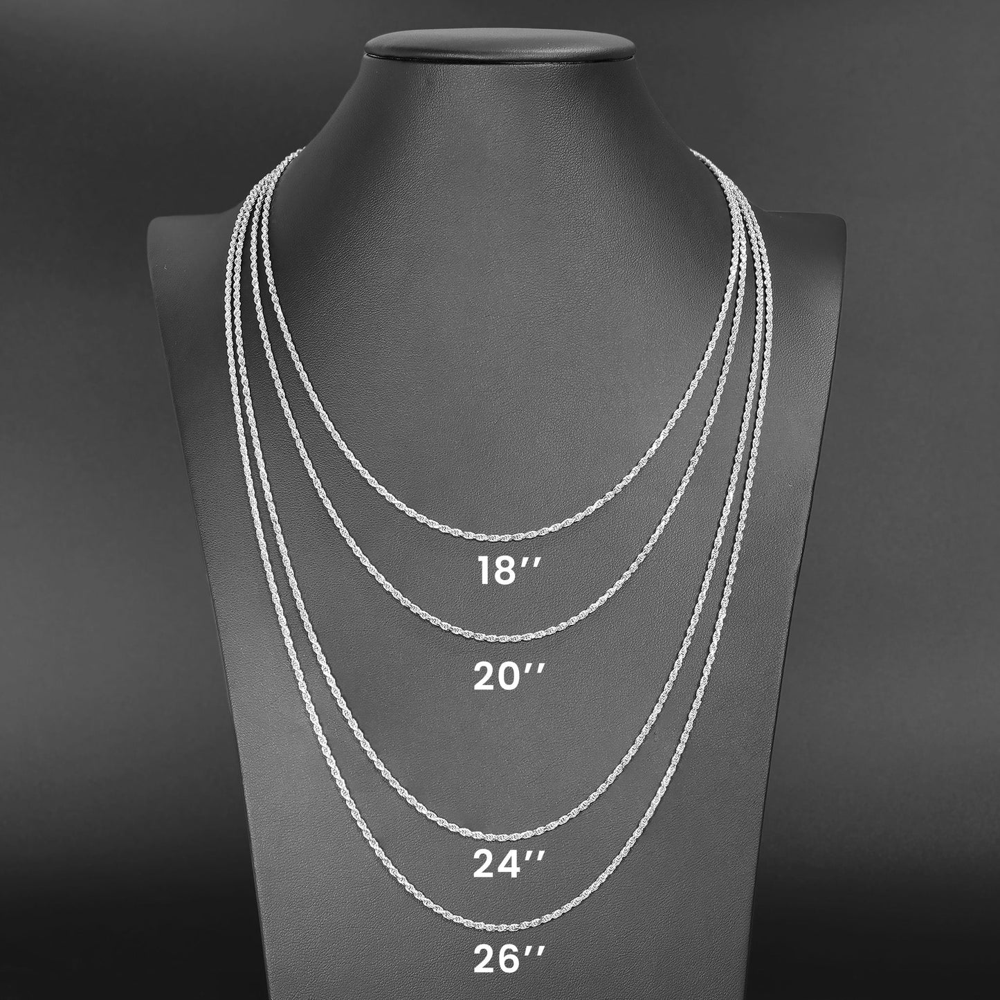 Sterling Silver Platinum Plated Diamond Cut Rope Chain