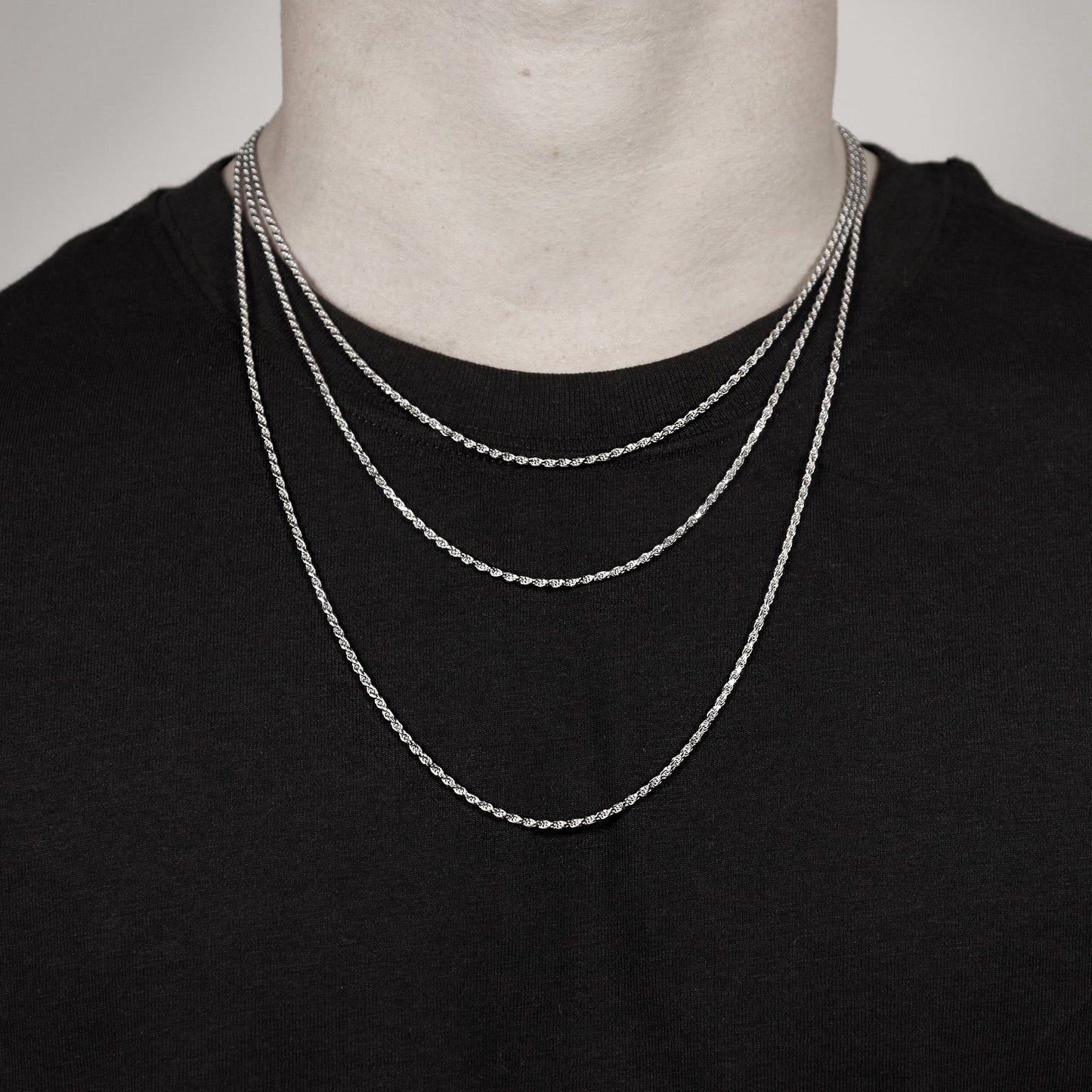 Sterling Silver Platinum Plated Diamond Cut Rope Chain