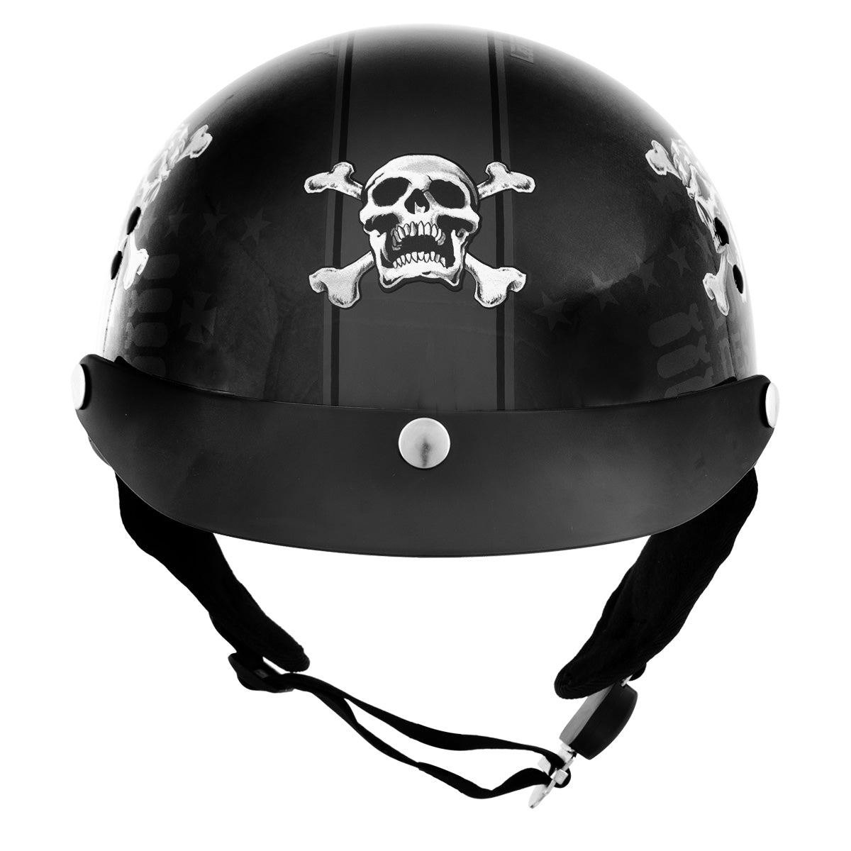 Milwaukee Helmets T70 'Freedom Skulls' Black Glossy Motorcycle DOT Approved Skull Cap Half Helmet for Men and Women Biker