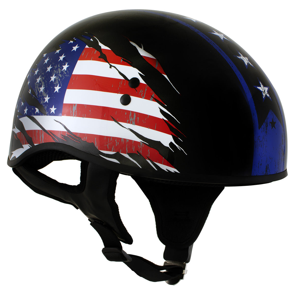 Hot Leathers HLT68 American Flag Black Glossy Motorcycle Skull Cap Half Helmet DOT Approved