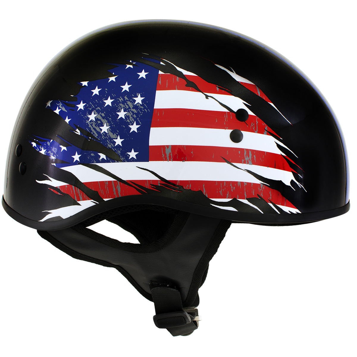 bike helmet patriotic Hot Leathers HLD1051 USA Flag Star and Stripes Glossy Black Motorcycle DOT Skull Cap Helmet