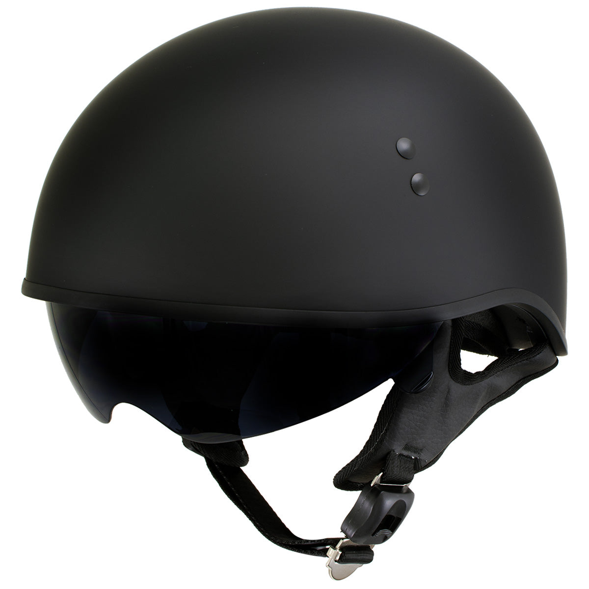 Hot Leathers T72 Black Widow Flat Black Motorcycle Half Helmet Biker w/ Drop Down Visor