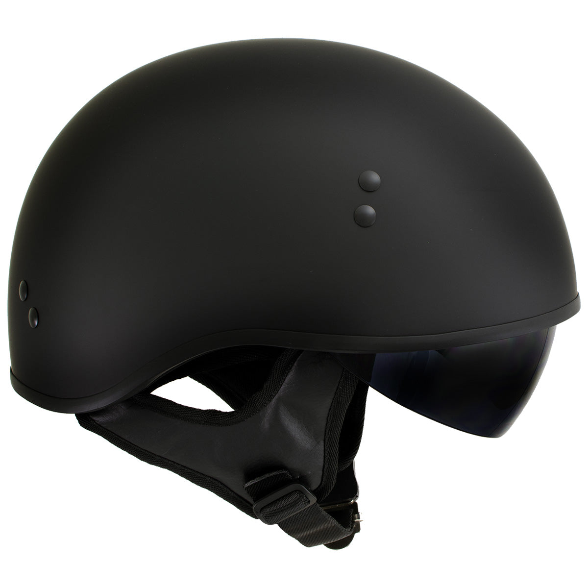 Hot Leathers T72 Black Widow Flat Black Motorcycle Half Helmet Biker w/ Drop Down Visor