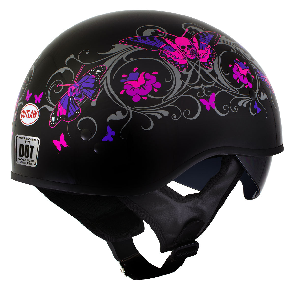 Milwaukee Helmets T72 Gloss Black Pink Butterflies Advanced DOT Helmet for Men and Women with Drop Down Tinted Visor