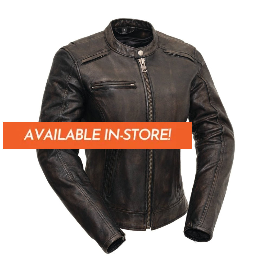 Trickster Womens Motorcycle Leather Jacket Women's Leather Jacket First Manufacturing Company XS Black Olive 