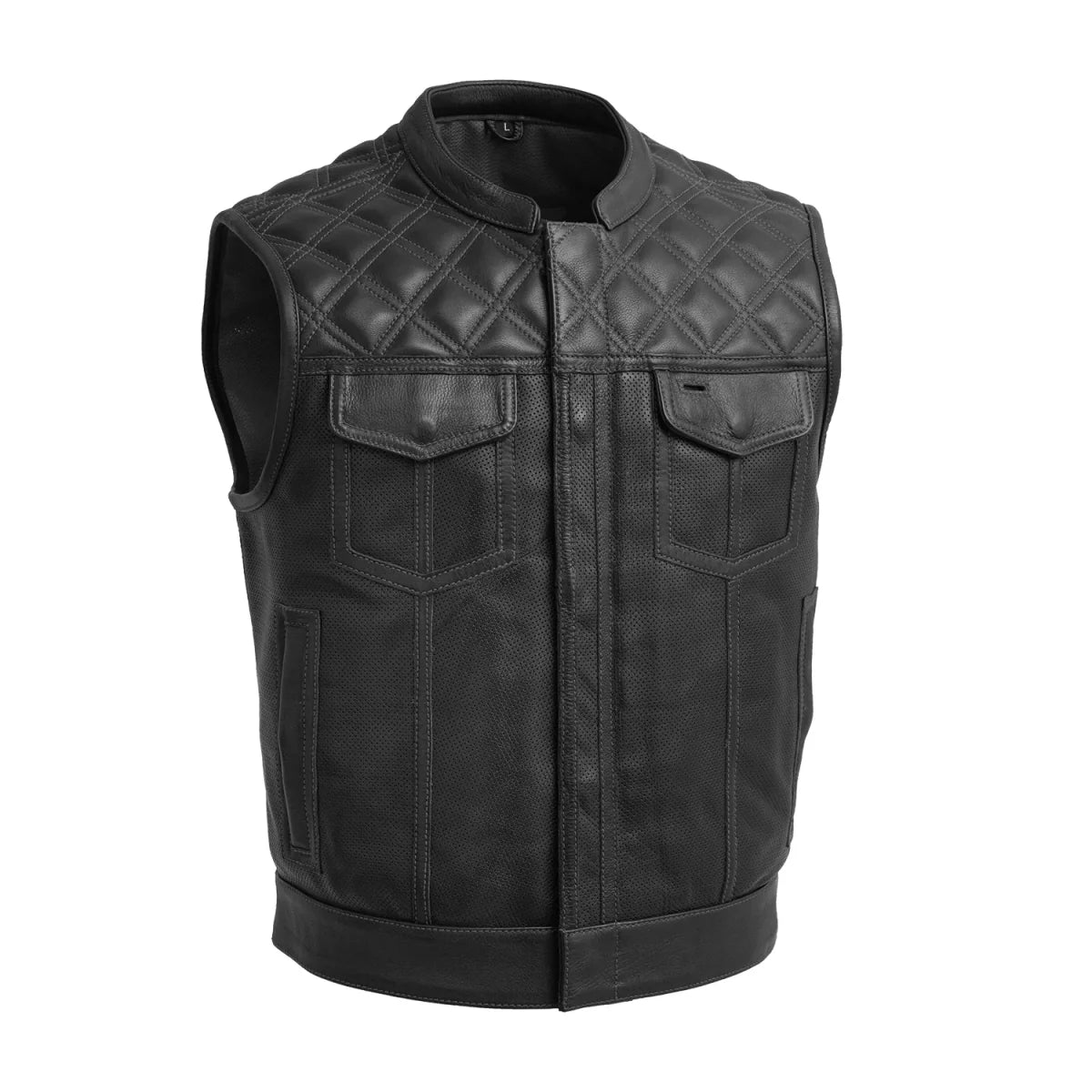 Upside Perforated Men's Club Style Leather Vest Men's Leather Vest First Manufacturing Company Black S 